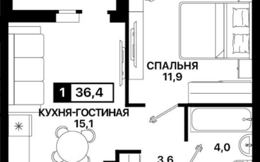 Продажа 1 комнатной квартиры в новостройке, строение 2, Мариуполь